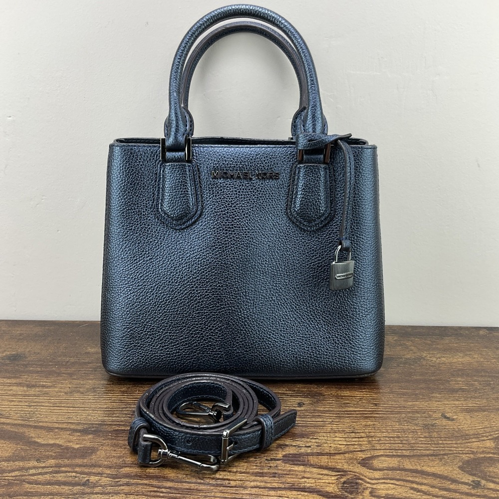 Michael Kors Adele Pebbled Leather Small Messenger Satchel Bag Black